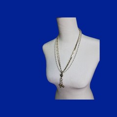 vintage gold tone links with tiny white glass beads accent 3 strand necklace