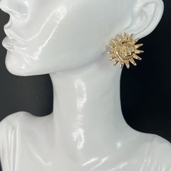 Gold Tone Celestial Sun Moon Necklace Earrings Set Pierced Choker Retro