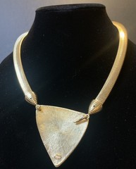Vintage Trifari Statement, Choker/Necklace Gold Tone With Black Enamel Geometric