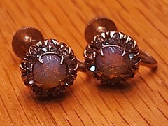 Vtg Signed Vargas Screw-Back Earrings Faux Fire Opal & Rhinestone Goldtone Rare