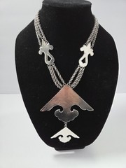 Vintage Signed Les Bernard High End Runway Modernist Silver Tone Necklace