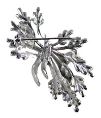 Crown Trifari Brooch Pin Silver Tone Lilac Bundle w/ Ribbon 2 1/4″ 1955-1969
