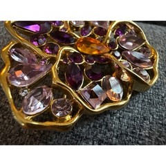 Nolan Miller VTG Glamorous Pansy Brooch Pin Gold Tone Purple Crystal Accents
