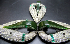 Amazing Art Deco Rhinestone Green BAKELITE Dress Clip Buckle Set