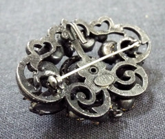 Vintage REGENCY Japanned Jet Black Rhinestone Pin Pendant Brooch Signed Mourning