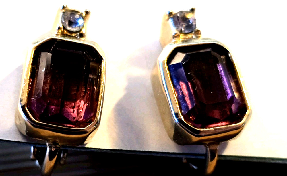 CHRISTIAN DIOR – Simulated Amethyst Clip On Earrings 1980s Signed