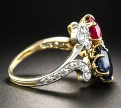 Victorian 0.80ct Rose Cut Diamond Ruby Blue Sapphire Cute Colorful Bridal Ring