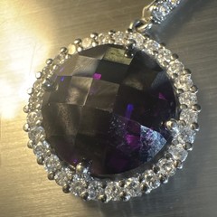 NWOT Pendant 925 Silver Stamped CZ’s Natural Amethyst Design Piece Dazzling!