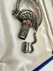 Antique Victorian Silver Snuff Bottle Filigree Red Coral? Tibetan? 32in Read