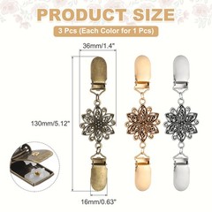 3Pcs Dress Clips Back Cinch, Sweater Clips (Hollow Flower, 3 Assorted Colors)