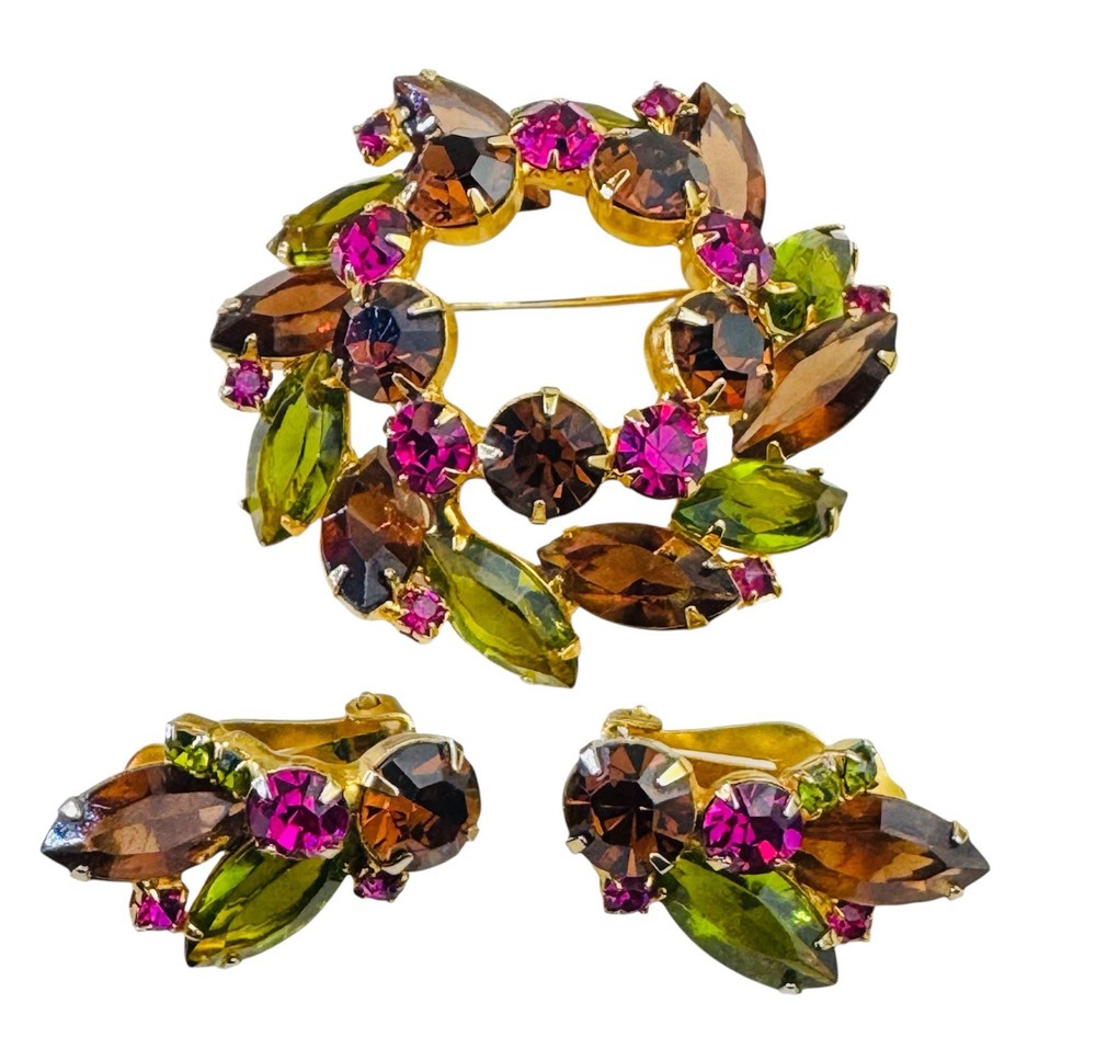 Vintage Juliana DELIZZA and ELSTER Circle Brooch with Matching Earring Clips