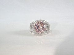 Large Sterling Silver 925 Peach Irradiated Morganite Statement Ring Size 7