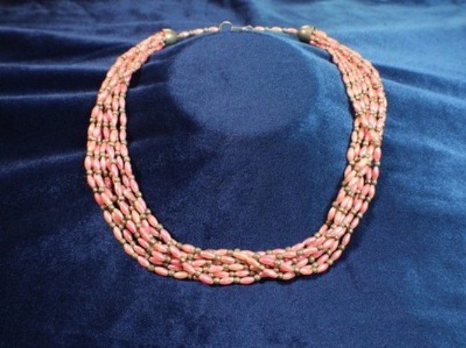 Vintage Pink Choker Multi Stand Necklace Woven Rice Boho Chic Southwestern