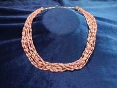 Vintage Pink Choker Multi Stand Necklace Woven Rice Boho Chic Southwestern