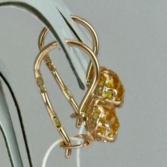 USSR Vintage Original Rose Gold Citrine (lab. made) Earrings 583 14K 2.16 g.