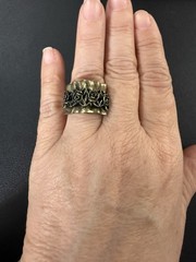 Women’s Ruffled Rose Ring Vintage Gold Tone Plated Metal Sz 8.0