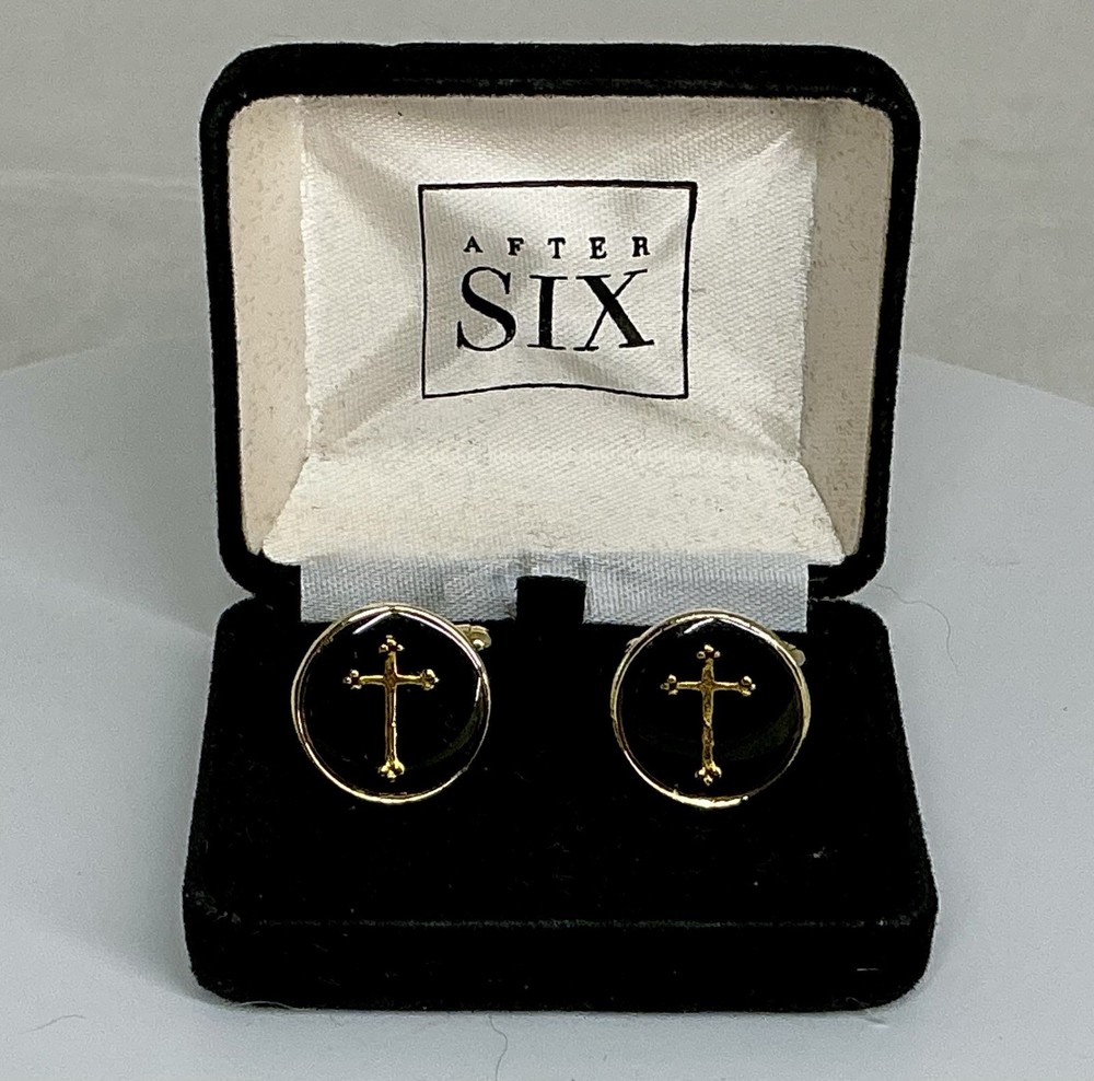 Excellent MENS Christian Cross Cufflinks -Vintage with Original Box