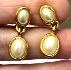 Lot Of 2 Napier Earrings Gold Tone Swirl Twist Hoop And Double Faux Pearl Clip