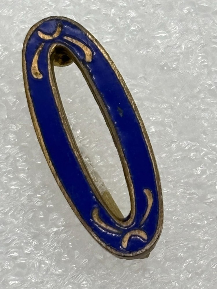 Antique Edwardian Era Sash Collar Lace Pin Open Oval Cobalt Enamel Brass C Clasp