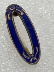 Antique Edwardian Era Sash Collar Lace Pin Open Oval Cobalt Enamel Brass C Clasp