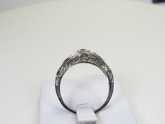 Antique 3 Diamond Filigree Engagement 14K-18KW Gold Ring Size 9 UK-R1/2 EGL USA