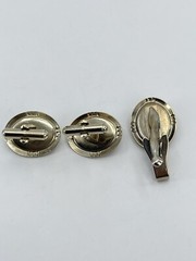vintage cufflinks and tie clip set oval rhinestone in a diamond shaped setting
