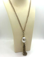 Vintage Faux Baroque Pearl Pendant Necklace Gold Tone Opera Length