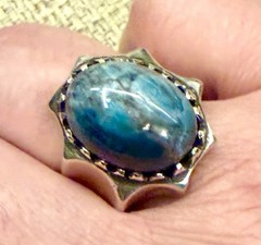 💙🔷 Rare Blue Agate Ring with Teal, Cyan & Grey Veins – Handmade Silver Unique✨