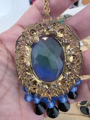 Vintage West Germany Blue Glass Cabachon Necklace