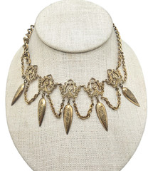 Antique Gilded Brass-Toned Festoon Choker Necklace 13.5″