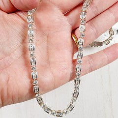 VINTAGE TENNIS BRILLIANT CZ STERLING SILVER 925 CHAIN NECKLACE 17 1/2″ STUNNING