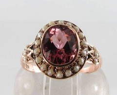RARE 9CT ROSE GOLD AAA PINK TOURMALINE & PEARL COCKTAIL RING FREE RESIZE