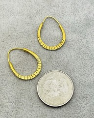Vintage Gold Tone Teardrop Hoop Earrings Engraved Tribal Boho Ethnic Style