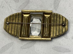 Art Deco gold-tone Etched Glass Fur Clip, Dress Clip or Brooch with C closure