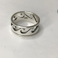 Mens 925 Sterling Silver Vintage Wave Band Ring Size 11.75, 10mm, 8.64grams