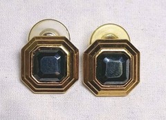 Lanvin Gold Tone And Hematite Square Post Earrings Signed Germany Vintage