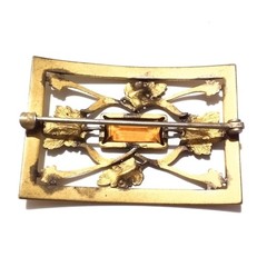George L Paine Antique Gold Tone Glass Accented Leaf Design Sash Pin Brooch