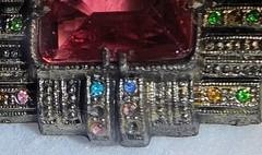 Antique Little Nemo Art Deco Brooch Silvertone Dark Pink Multi Color Rhinestone