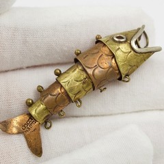 Vintage Articulated Fish Pendant Mixed Metal Copper and Brass Charm from Mexico