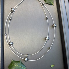 Vintage Modernist Floating Atomic Sphere Cable Necklace Estate Industrial Estate