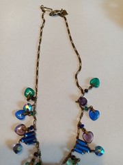Vintage Glass Works Studio Necklace Heart Charms Brass Gold Tone 15 Charms