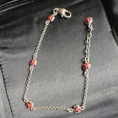 Brighton Anklet Ladybug Station Ankle Bracelet Enameled Lady Bug Silverplated