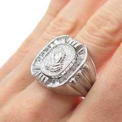 925 Sterling Vintage Emerald & Tapered Baguette C Z Praying Hands Ring Size 10.5