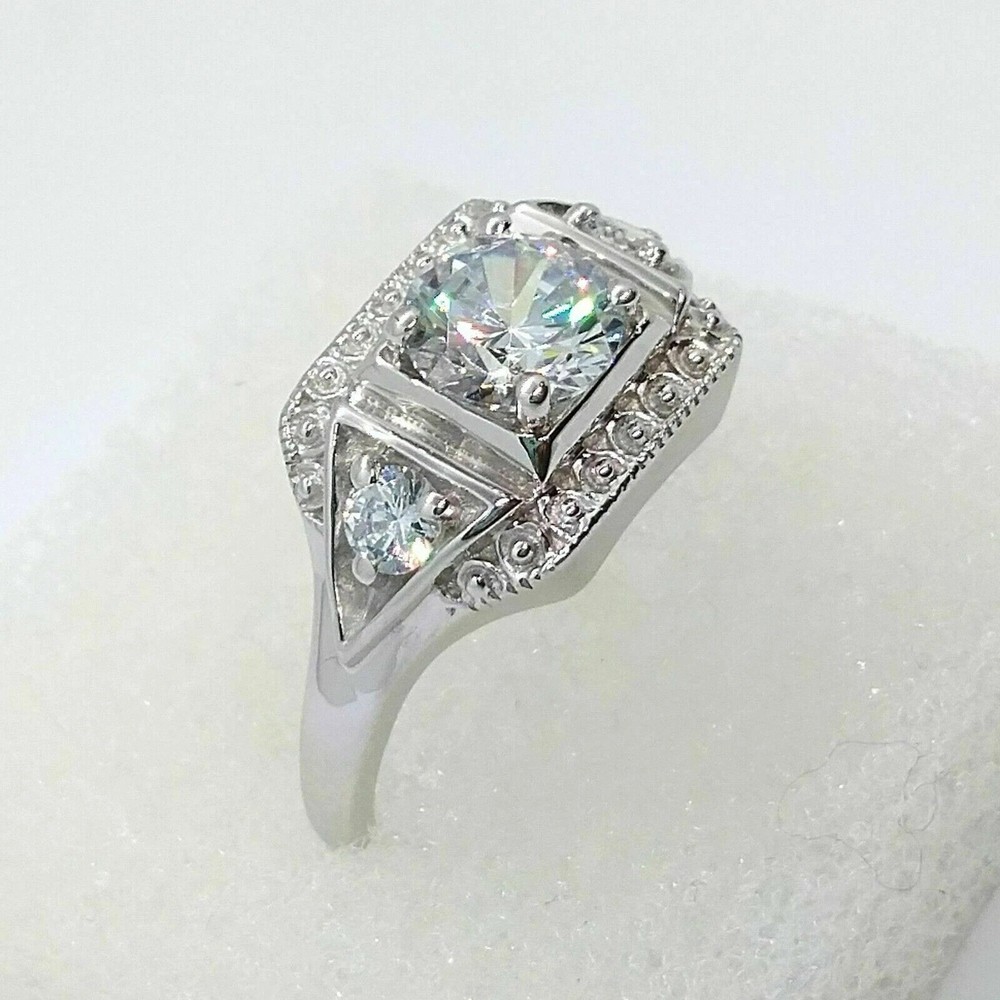 Art Deco 2Ct Round Cut Lab Created Diamond Party Wear 14K White Gold Finish Ring