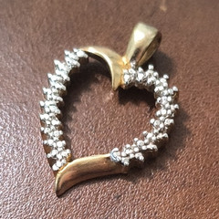 vintage fine silver cz Heart Pendant Charm, Round White Stones, Love Theme