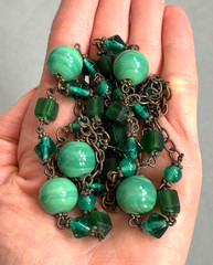 Antique Vintage Early Art Deco Czech Flapper Necklace Green Glass Beads Beaded