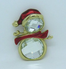 VTG SPARKLING CRYSTAL & ENAMEL CHRISTMAS SNOWMAN BROOCH IN BOX MERRY & BRIGHT?