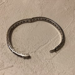 Art Deco Sterling Silver Bracelet Bangle Hinged Channel Set Rhinestones – 1920s