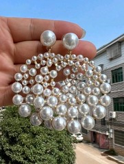 Sehuoran Large Size Zinc Alloy Faux Pearl Drop Earrings With Geometric Pendants