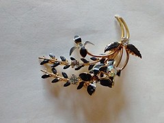 Vintage Rhinestone Enamel Floral 2″ Brooch Pin Stamped Made Austria